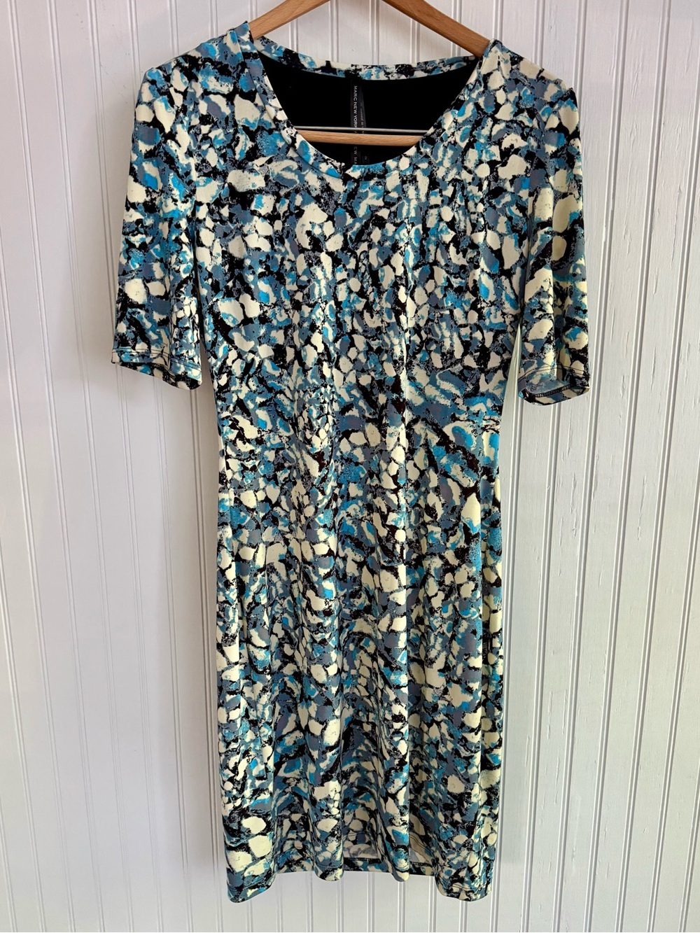 Marc New York Blue and Cream Abstract Short Sleeve Dress Size 2